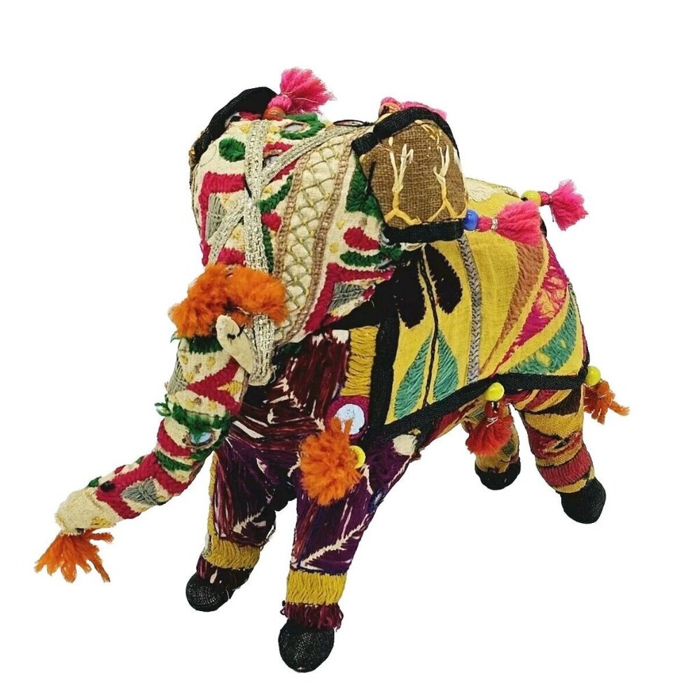 Vintage Anglo Raj Hand Crafted Embroidered Elephant India 50s Ethnic Collectible
